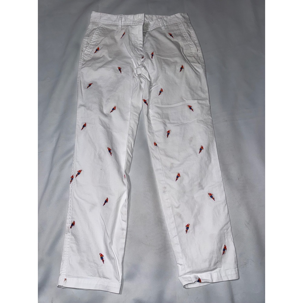 Talbots Relaxed Chino Pants White Embroider parrot Bird Petite 2P Preppy Coastal